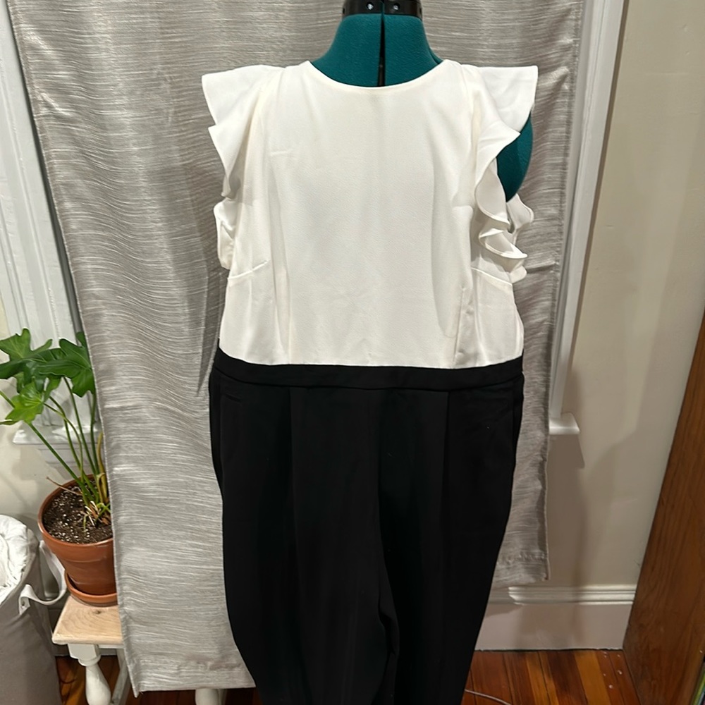 JCrew black and white jumpsuit, open back. 14